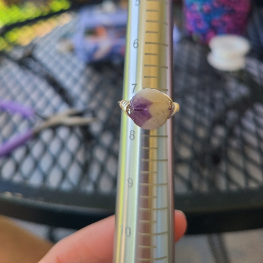 Hand wire wrapped chevron amethyst ring
